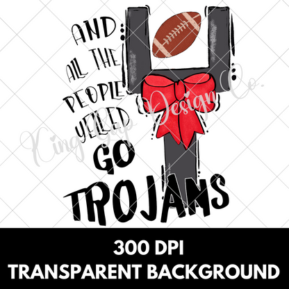 Trojans Football PNG For Sublimation Or DTF Featuring Hand Drawn Field Goal With Football And Red Coquette Bow | 300 DPI T-Shirt File