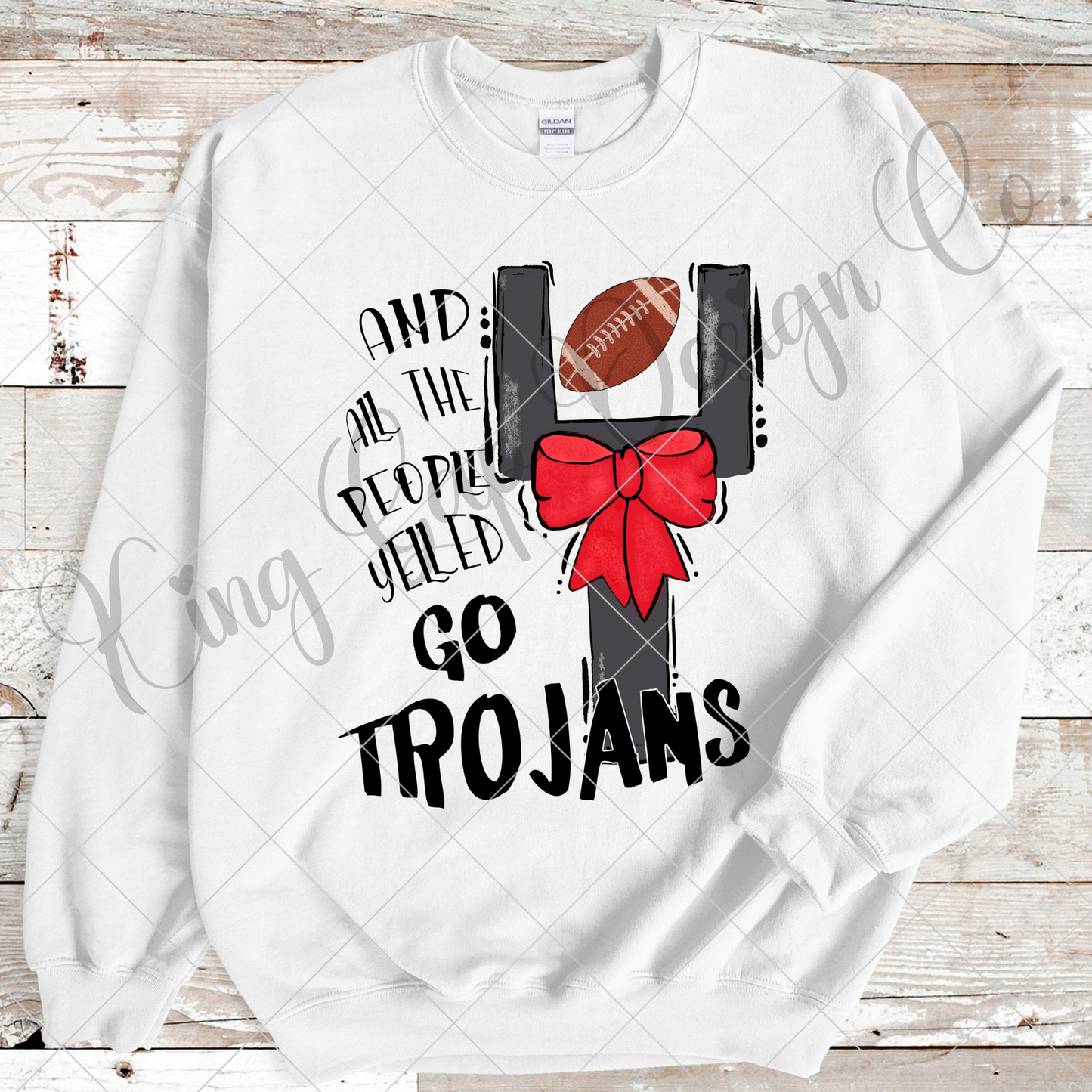 Trojans Football PNG For Sublimation Or DTF Featuring Hand Drawn Field Goal With Football And Red Coquette Bow | 300 DPI T-Shirt File