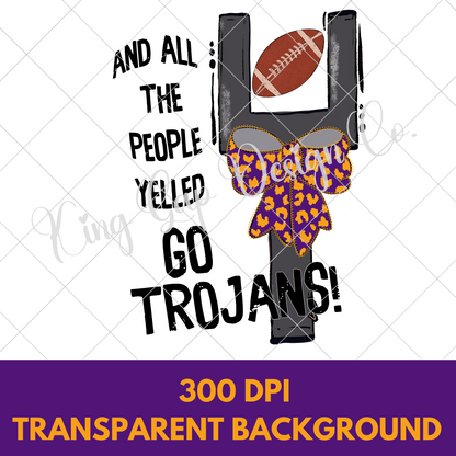 Trojans Football T-Shirt Sublimation PNG For School With Purple And Gold School Colors |300 DPI Image May Be Enlarged Without Losing Quality