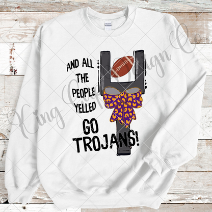 Trojans Football T-Shirt Sublimation PNG For School With Purple And Gold School Colors |300 DPI Image May Be Enlarged Without Losing Quality