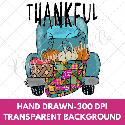 Cute Fall Sublimation | Hand-Drawn Fall Truck | Thankful PNG | Thankful Sticker Design | Thankful Tumbler Design | Thankful Image For DTF