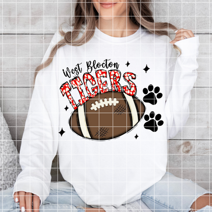 West Blocton Tigers Football T-Shirt PNG | Tigers Football Sublimation | Go Tigers | Red And White Bow | 300 DPI