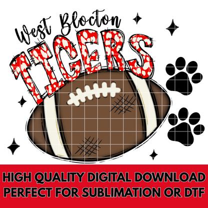 West Blocton Tigers Football T-Shirt PNG | Tigers Football Sublimation | Go Tigers | Red And White Bow | 300 DPI