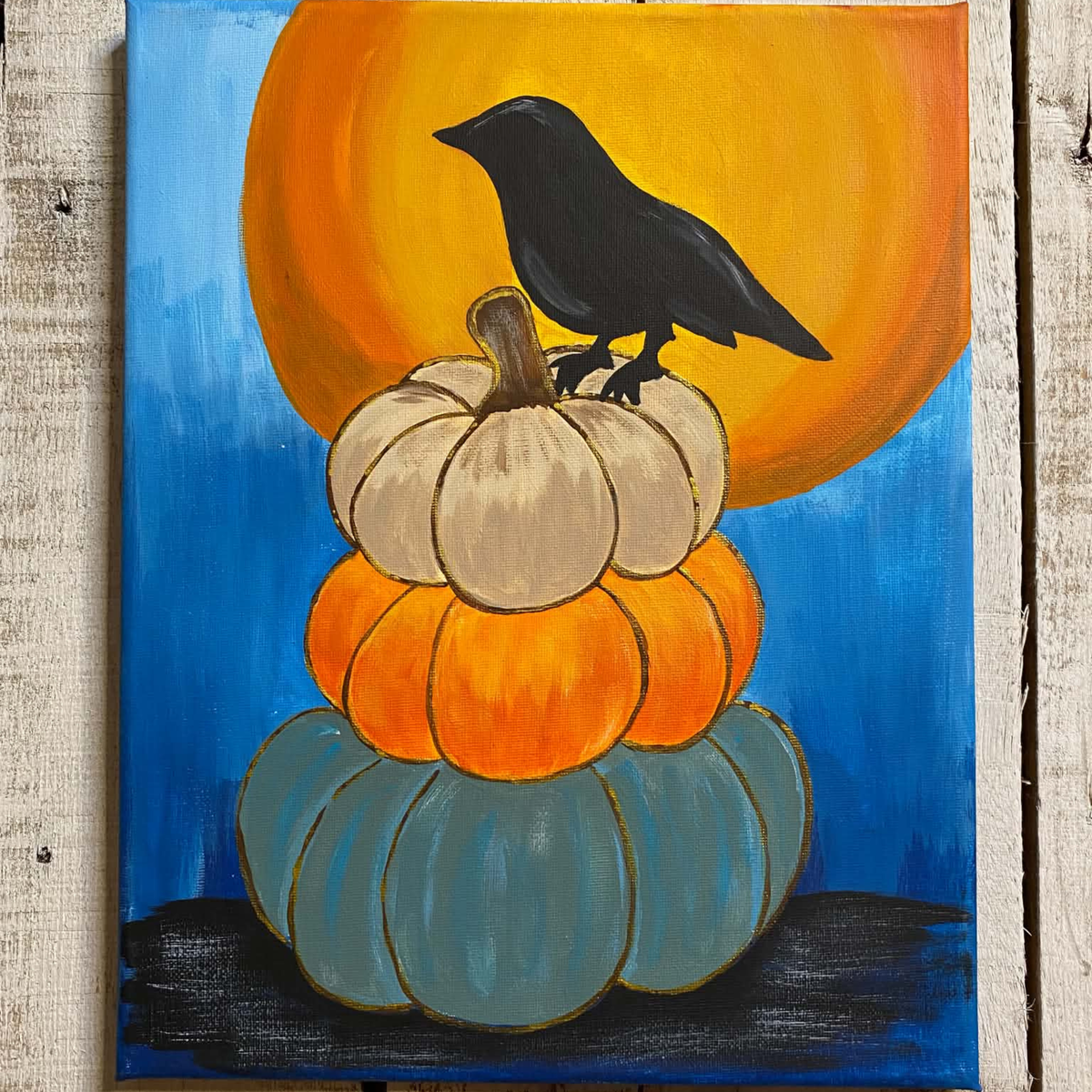 Moonlit Crow On A Stack Of Pumpkins | Fall Door Hanger Or Canvas Template | Halloween Painting Template For Door Hanger Or Canvas Painting | Acrylic Painting For Beginners | Template Video And Instructions Included | Fall Craft Project