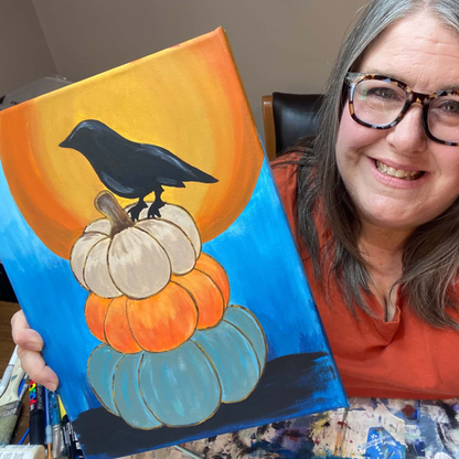 Moonlit Crow On A Stack Of Pumpkins | Fall Door Hanger Or Canvas Template | Halloween Painting Template For Door Hanger Or Canvas Painting | Acrylic Painting For Beginners | Template Video And Instructions Included | Fall Craft Project