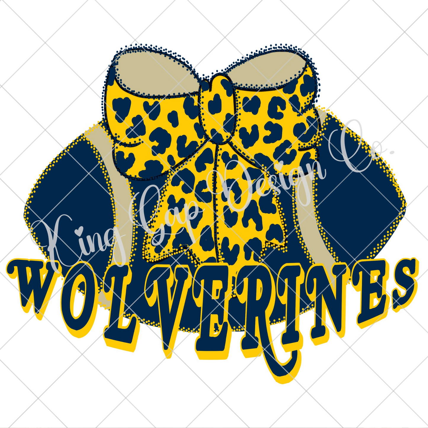 Wolverines Football Sublimation | Blue And Maize | Blue And Gold | Hand Drawn Original Design Features Football With Coquette Bow | 300 DPI