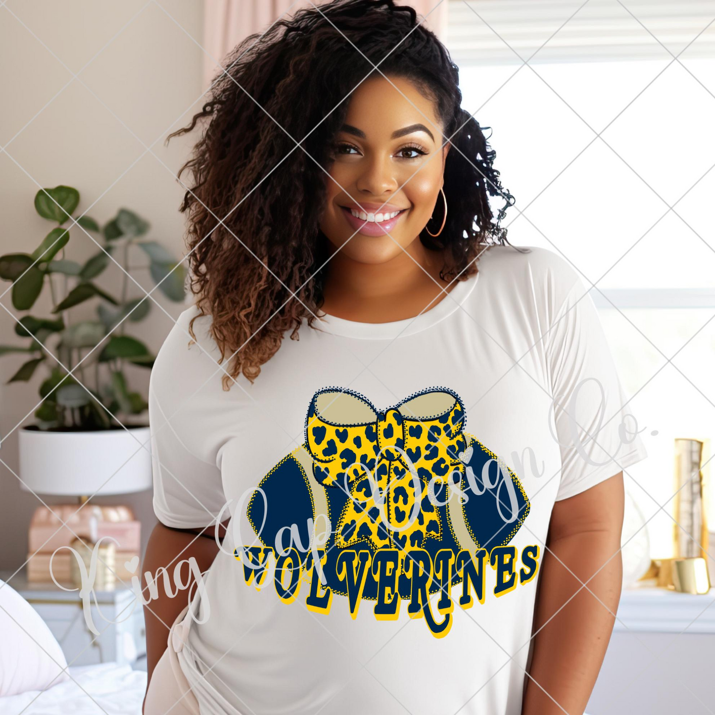 Wolverines Football Sublimation | Blue And Maize | Blue And Gold | Hand Drawn Original Design Features Football With Coquette Bow | 300 DPI