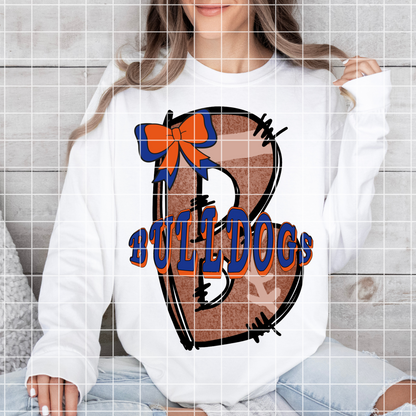 Blue And Orange Colors | Bulldogs Football PNG For Sublimation | Use To Make T-Shirts, Tumblers, Mugs, DTF Transfers, Scrapbooks Or Stickers | 300 DPI Image
