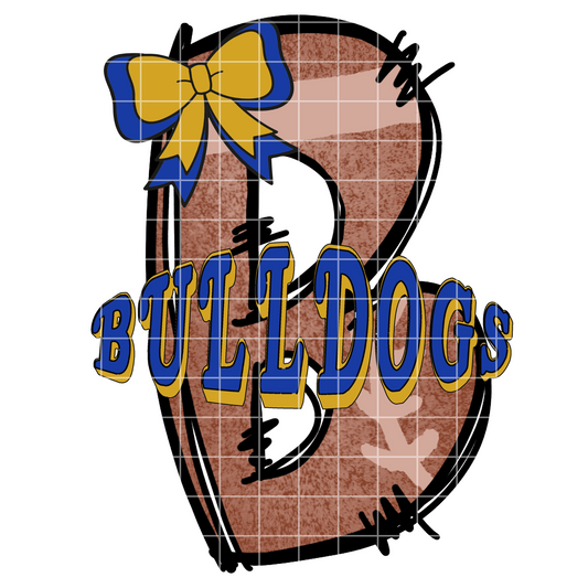 Bulldogs Doodle Letter Football PNG For Sublimation, DTF, Stickers, Scrapbooks And More | Bulldogs T-Shirts | Blue And Gold | 300 DPI Image With Transparent Background