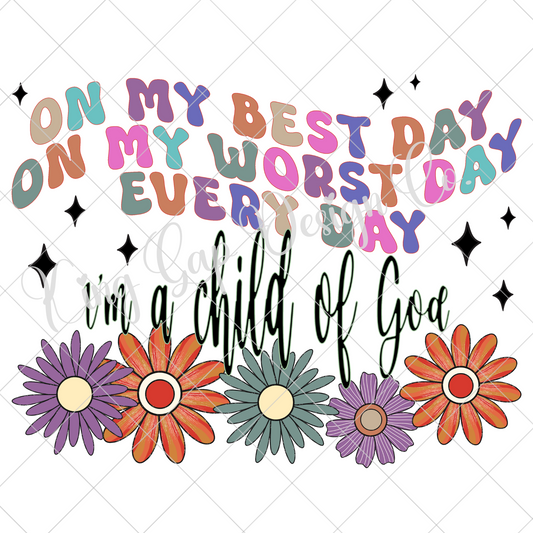 Child Of God PNG | Cute Christian Sublimation Design For Making T-Shirts, Tumblers, Dishtowels | Also Suitable For DTF Transfers, Stickers | High Resolution, 300 DPI, Transparent Background