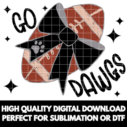 Bulldogs Sublimation PNG With Hand Drawn Football And Black Coquette Bow For Making Shirts, Tumblers For Bulldog Fans | 300 DPI, Clear BG