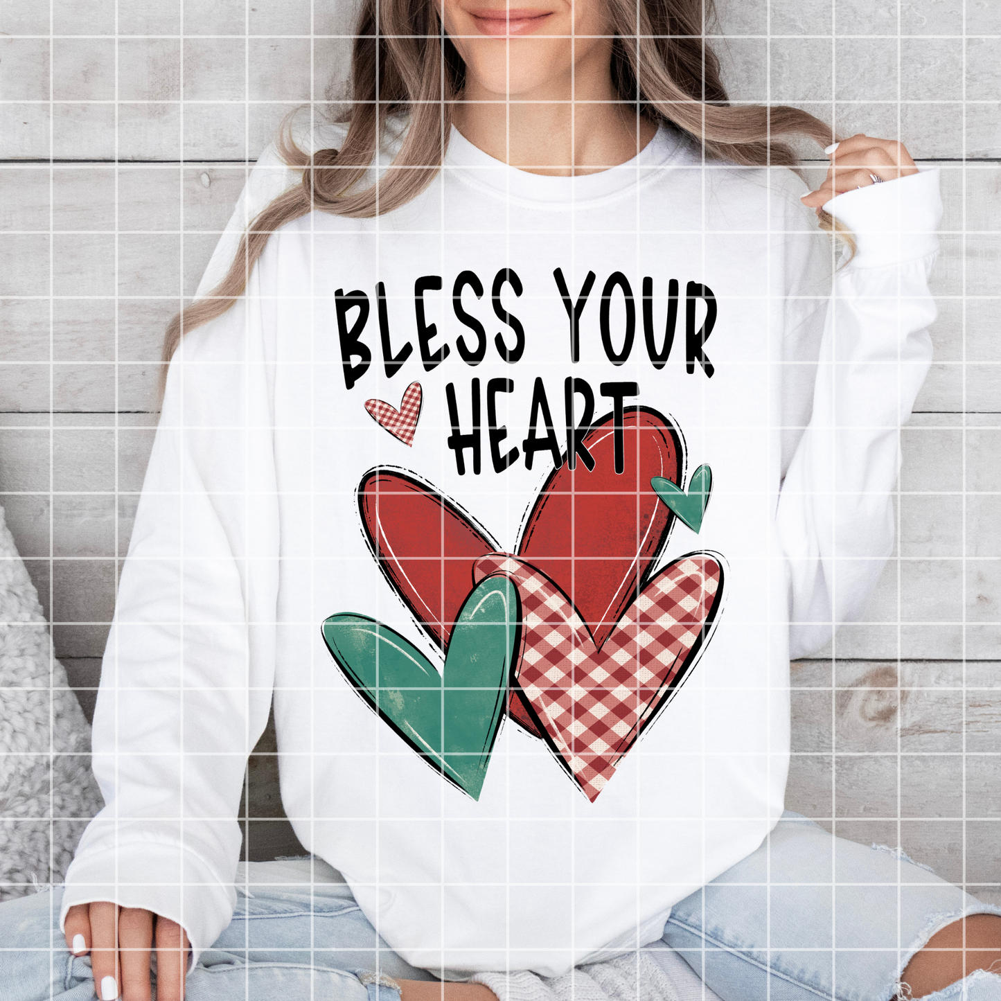 Bless Your Heart | PNG Design With Red And Teal Hearts For Making Shirts, Cups, Tumblers, Wall Art | High Quality, 300 DPI Image With Transparent Background