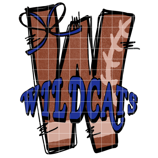 Blue And Black Wildcats Football PNG | Doodle Letter Football Letter | Wildcats Sublimation For Making Shirts, Tumbler, Mugs|300 DPI,Transparent Background