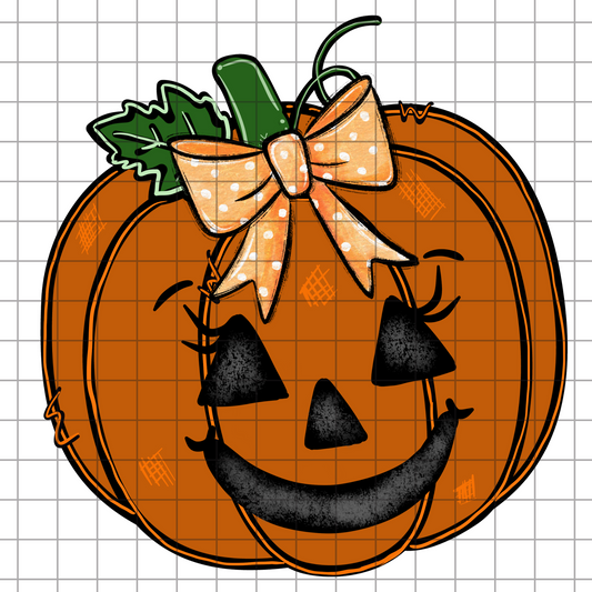 Cute Pumpkin Shirt | Pumpkin Sublimation PNG For Fall | 300 DPI, Transparent Background | Girls' T-Shirt For Fall | Jack-O-Lantern With Bow
