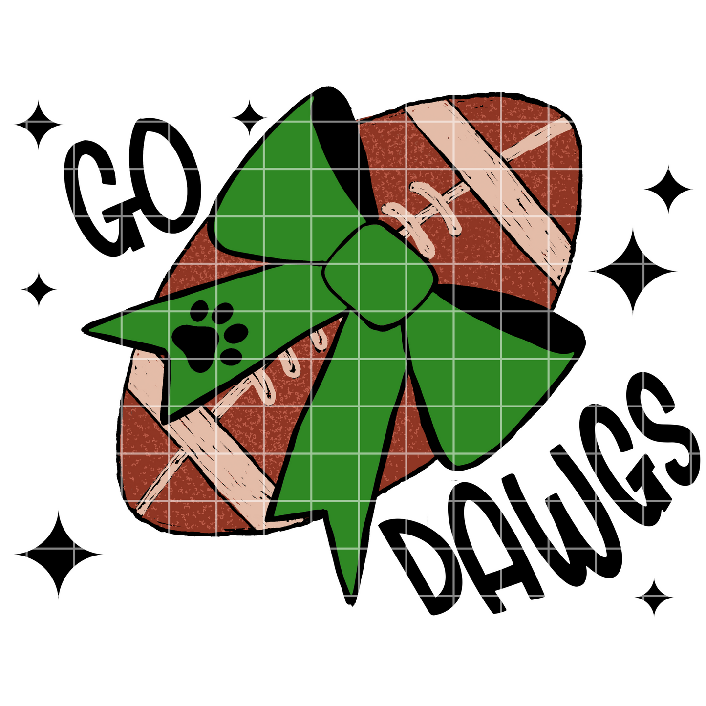 Hand Drawn Go Dawgs Football Sublimation Design For Bulldog Fans With Green School Colors To Make T-Shirts, Mugs, Tumblers, And Stickers