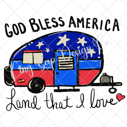 Cute 4th Of July Sublimation | Hand-Drawn Camper PNG | God Bless America Shirt Design | Patriotic Tumbler Design | Fourth Of July Shirt PNG