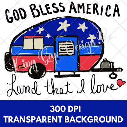 Cute 4th Of July Sublimation | Hand-Drawn Camper PNG | God Bless America Shirt Design | Patriotic Tumbler Design | Fourth Of July Shirt PNG