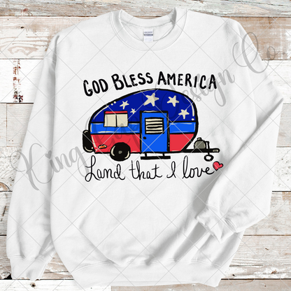 Cute 4th Of July Sublimation | Hand-Drawn Camper PNG | God Bless America Shirt Design | Patriotic Tumbler Design | Fourth Of July Shirt PNG