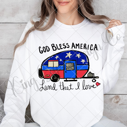 Cute 4th Of July Sublimation | Hand-Drawn Camper PNG | God Bless America Shirt Design | Patriotic Tumbler Design | Fourth Of July Shirt PNG