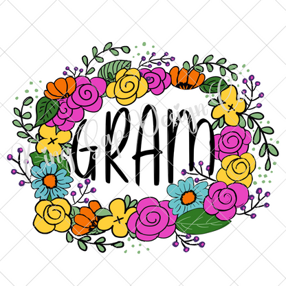 Gram Shirt Design For Grandmother | Hand Drawn PNG | Cute Floral Design For Making T-Shirts, Tumblers, Stickers And More | Great For Sublimation And DTF Printing |High Resolution, 300 DPI, Transparent Background