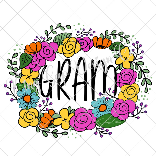 Gram Shirt Design For Grandmother | Hand Drawn PNG | Cute Floral Design For Making T-Shirts, Tumblers, Stickers And More | Great For Sublimation And DTF Printing |High Resolution, 300 DPI, Transparent Background