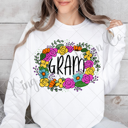 Gram Shirt Design For Grandmother | Hand Drawn PNG | Cute Floral Design For Making T-Shirts, Tumblers, Stickers And More | Great For Sublimation And DTF Printing |High Resolution, 300 DPI, Transparent Background