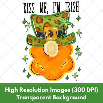 Kiss Me, I'm Irish | Light Skinned Leprechaun Shirt Design | St. Patrick's Day PNG File For Making T-Shirts, Mugs, Tumblers, Stickers, Sublimation And DTF Transfers |High Resolution, 300 DPI, Transparent Background