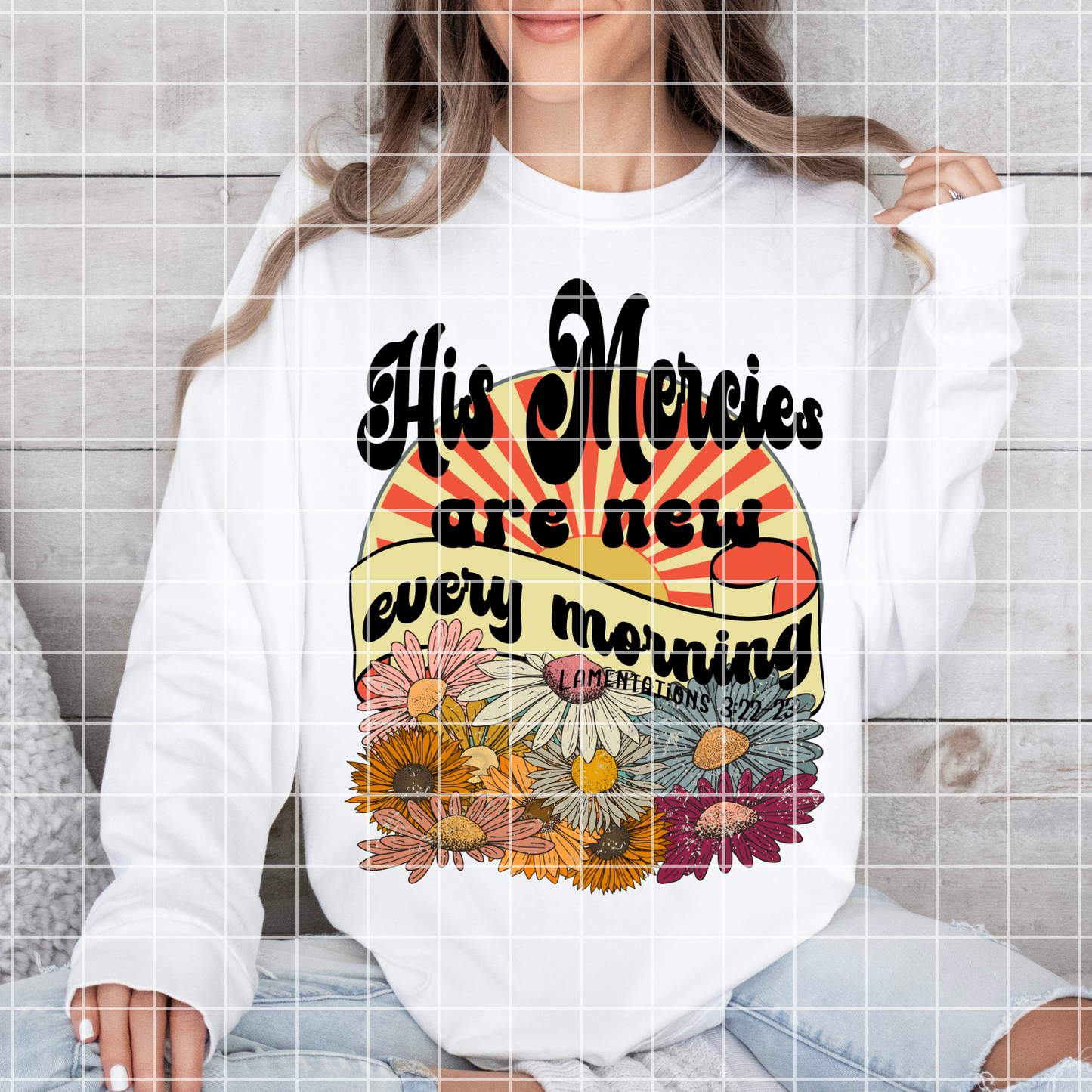 His Mercies Are New Each Morning | T-Shirt PNG | Retro Sun | Retro Letters | Lamentations 3:22-23 | Great Is Thy Faithfulness | Digital File