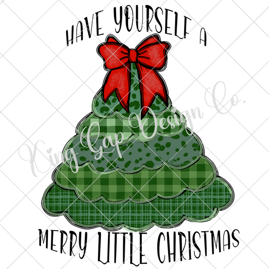 Merry Little Christmas Sublimation | Patchwork Christmas Tree PNG For Making T-Shirts, Mugs, Tumblers, Stickers, Dishtowels | High Resolution Image, 300 DPI, Transparent Background