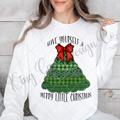 Merry Little Christmas Sublimation | Patchwork Christmas Tree PNG For Making T-Shirts, Mugs, Tumblers, Stickers, Dishtowels | High Resolution Image, 300 DPI, Transparent Background