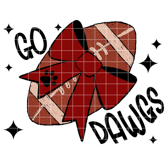 Bulldogs Sublimation PNG For Making T-Shirts, Tumblers, Mugs | Go Dawgs Shirt With Hand Drawn Football And Bow With Paw Print | 300 DPI