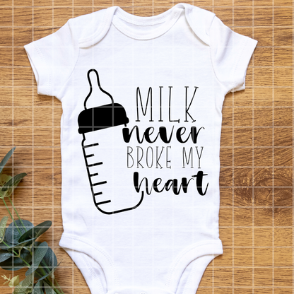 Funny Baby Shirt | Baby Gift Onesie PNG For Baby Boy | Milk Never Broke My Heart | Luke Combs | Baby Boy | Country Baby Onesie | Baby Shirt Design PNG