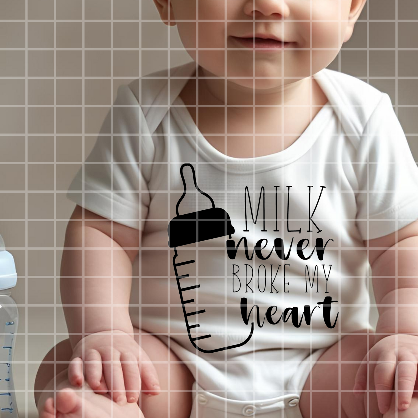 Funny Baby Shirt | Baby Gift Onesie PNG For Baby Boy | Milk Never Broke My Heart | Luke Combs | Baby Boy | Country Baby Onesie | Baby Shirt Design PNG