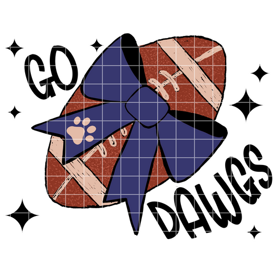 Go Dawgs Football PNG For Sublimation | Hand Drawn Football With Navy Bow, 300 DPI With Transparent Background For T-Shirts, Mugs, Tumblers