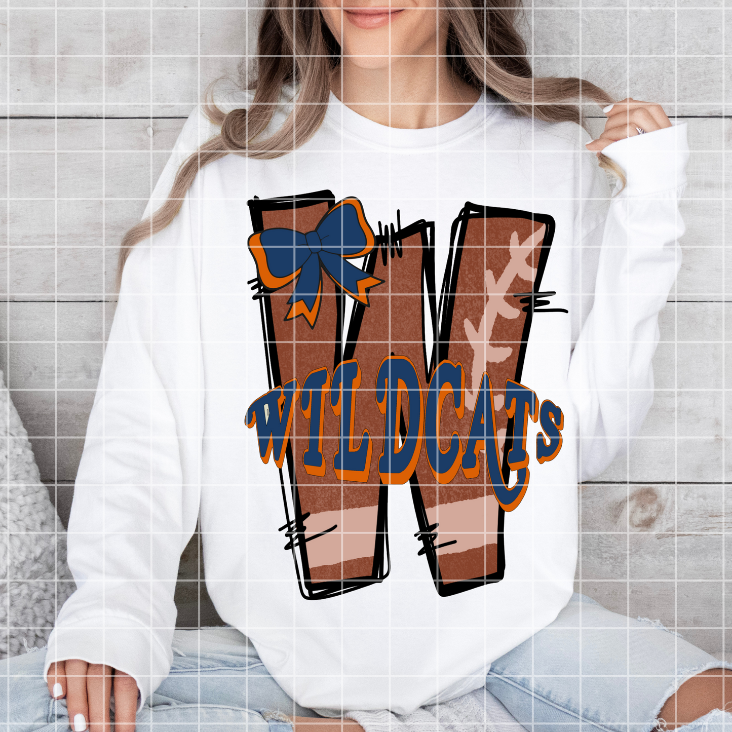 Doodle Letter Wildcats Shirt PNG For Sublimation, DTF, Stickers, Mugs, Tumblers | Blue And Orange School Colors | Wildcats Football Shirt Design |300 DPI