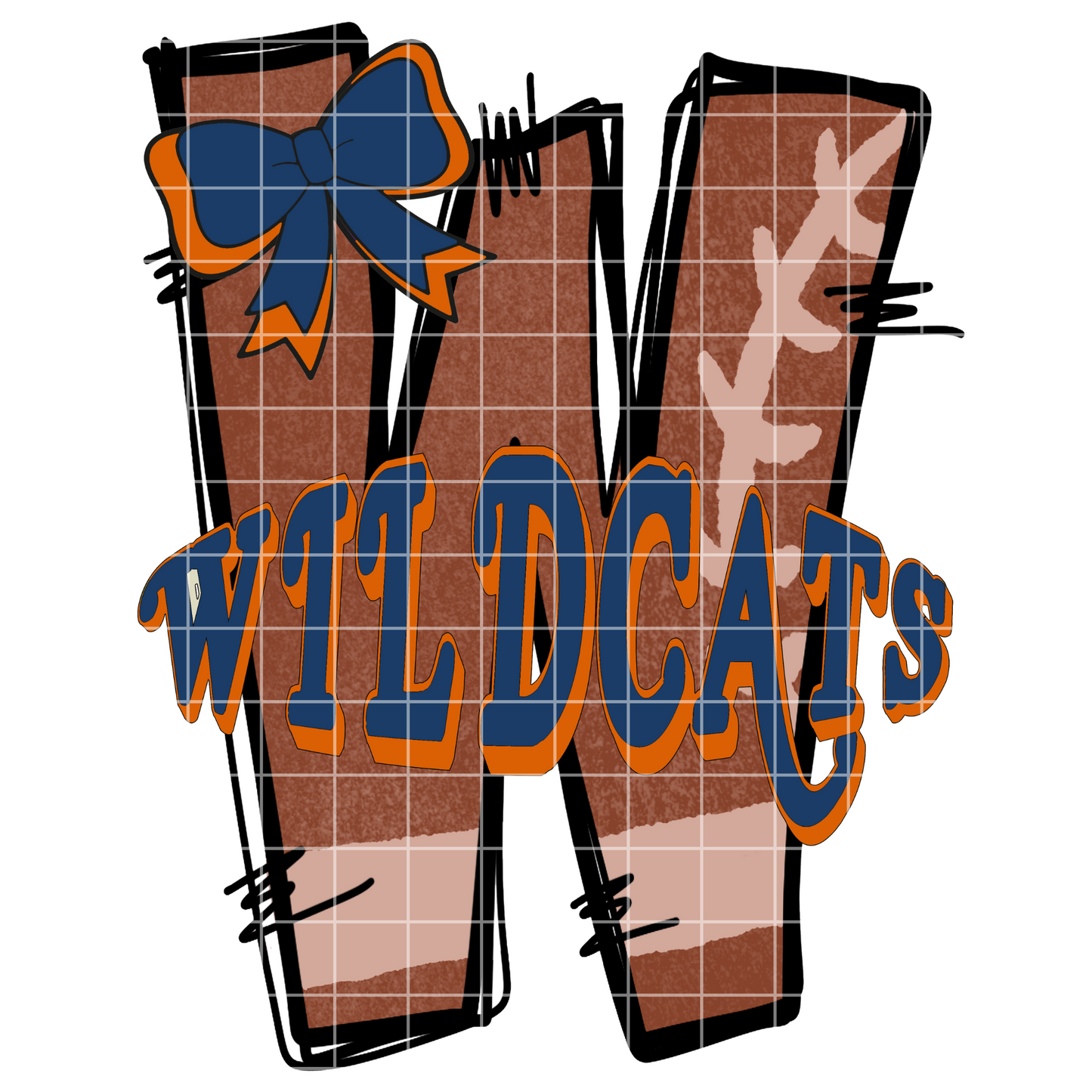 Doodle Letter Wildcats Shirt PNG For Sublimation, DTF, Stickers, Mugs, Tumblers | Blue And Orange School Colors | Wildcats Football Shirt Design |300 DPI