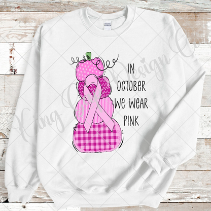 Breast Cancer Awareness Fall Sublimation Design | Pink Pumpkins | In October We Wear Pink | Cute Hand-Drawn Fall Shirt |Breast Cancer Ribbon