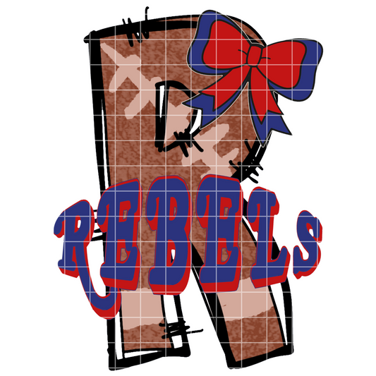 Red And Blue Rebels Doodle Letter R |Rebels Football Sublimation PNG With Bow And Letters For High School Football Teams With Rebels Mascot PNG