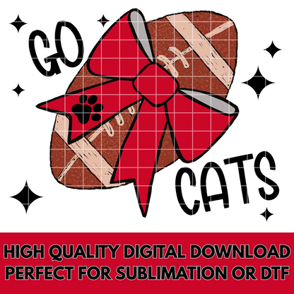 Red Go Cats Sublimation PNG For Wildcats, Bearcats, Bobcats High School Football School Spirit | Red School Color | Football With Red
