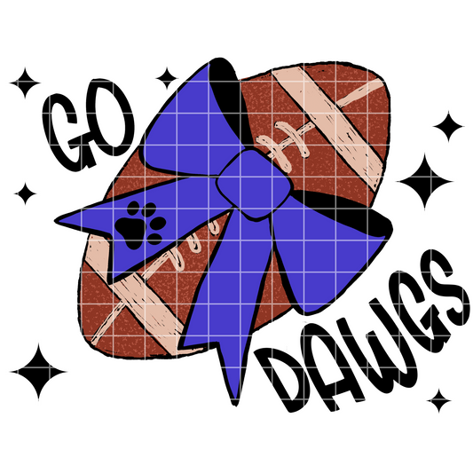 Bulldogs Football Sublimation PNG With Hand Drawn Football And Royal Blue Coquette Bow For Making Shirts For Bulldogs Fans | 300 DPI Image