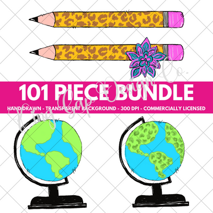 School Clip Art | Hand Drawn | Commercially Licensed | 300 DPI | Transparent Background | Sublimation, Stickers, Scrap Book, DTF, Shirts | Great For Teacher Appreciation Gifts, Back To School And More