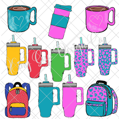 School Clip Art | Hand Drawn | Commercially Licensed | 300 DPI | Transparent Background | Sublimation, Stickers, Scrap Book, DTF, Shirts | Great For Teacher Appreciation Gifts, Back To School And More