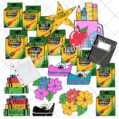 School Clip Art | Hand Drawn | Commercially Licensed | 300 DPI | Transparent Background | Sublimation, Stickers, Scrap Book, DTF, Shirts | Great For Teacher Appreciation Gifts, Back To School And More