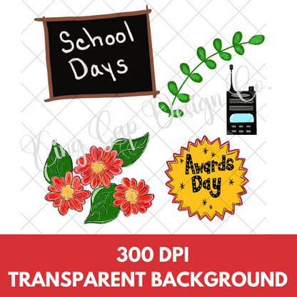 School Clip Art | Hand Drawn | Commercially Licensed | 300 DPI | Transparent Background | Sublimation, Stickers, Scrap Book, DTF, Shirts | Great For Teacher Appreciation Gifts, Back To School And More