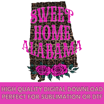 Sweet Home Alabama Shirt PNG | Leopard Print Alabama Shirt Design For Sublimation | Alabama Leopard Print Tumbler Design | Digital Download