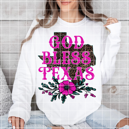 Cute Texas Shirt Design For Sublimation | Texas Tumbler PNG | Leopard Print Texas State Shape | God Bless Texas Sublimation File | Texas Art