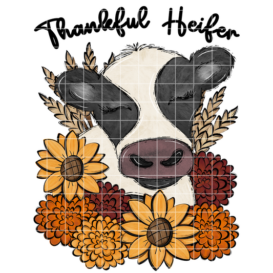 Thanksgiving Shirt With Cow For Sublimation Or DTF | Thankful Heifer | Floral Thanksgiving PNG Design | High Quality Digital Download | 300 DPI, Transparent Background