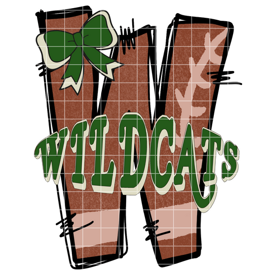 Green School Colors Doodle Letter Wildcats Shirt PNG For Sublimation, Stickers, DTF | Perfect For Shirts, Tumblers, Mugs | 300 DPI Image