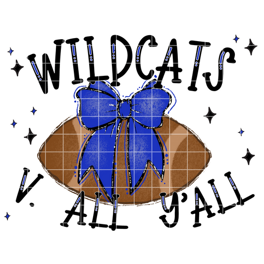 Wildcats Football Sublimation PNG With Blue Coquette Bow For T-Shirts For Wildcats Fans | 300 DPI, Transparent Background