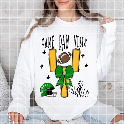Colonels Goal Post | Woodlawn Colonels Football Sublimation | Green And Gold School Colors | PNG For T-Shirts, Tumblers, Cups, Stickers| 300 DPI, Transparent Background (Copy)